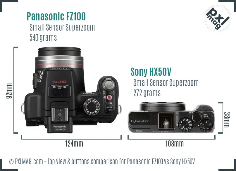 Panasonic FZ100 vs Sony HX50V top view buttons comparison