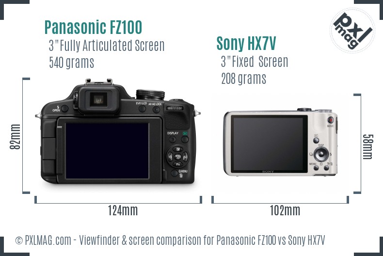 Panasonic FZ100 vs Sony HX7V Screen and Viewfinder comparison