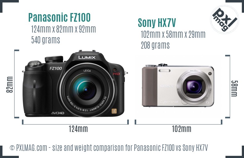 Panasonic FZ100 vs Sony HX7V size comparison Panasonic FZ100 vs Sony HX7V size comparison