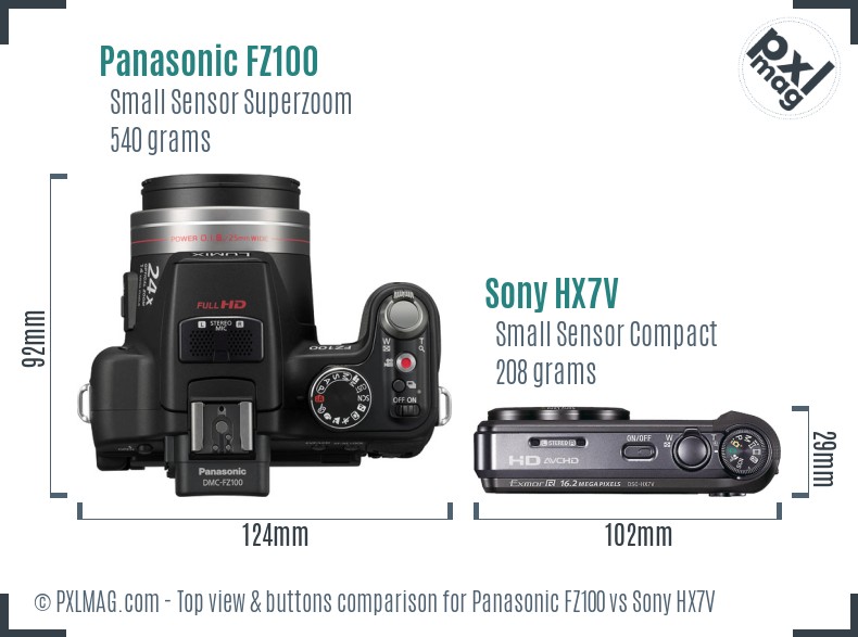Panasonic FZ100 vs Sony HX7V top view buttons comparison
