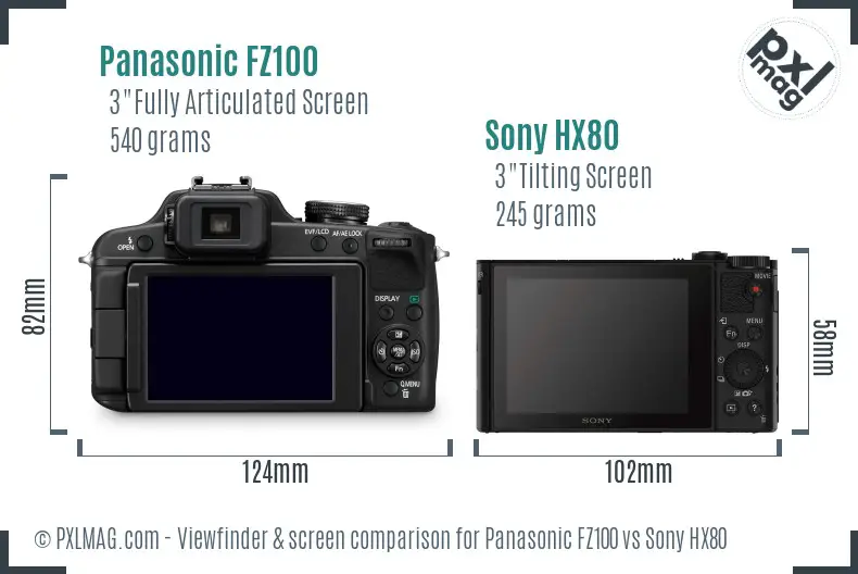 Panasonic FZ100 vs Sony HX80 Screen and Viewfinder comparison