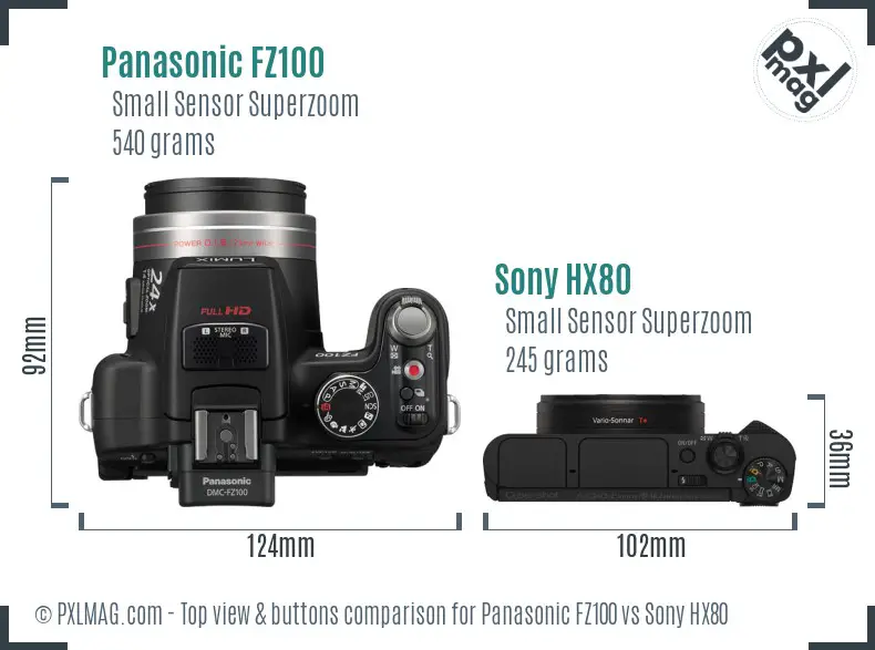 Panasonic FZ100 vs Sony HX80 top view buttons comparison