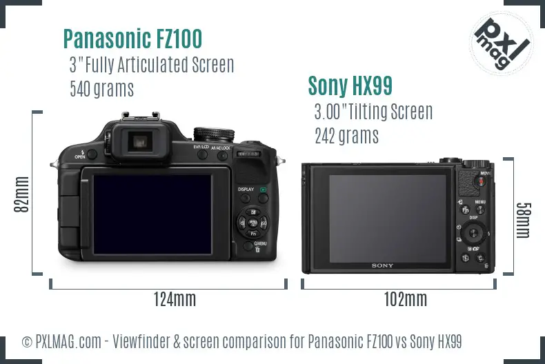 Panasonic FZ100 vs Sony HX99 Screen and Viewfinder comparison