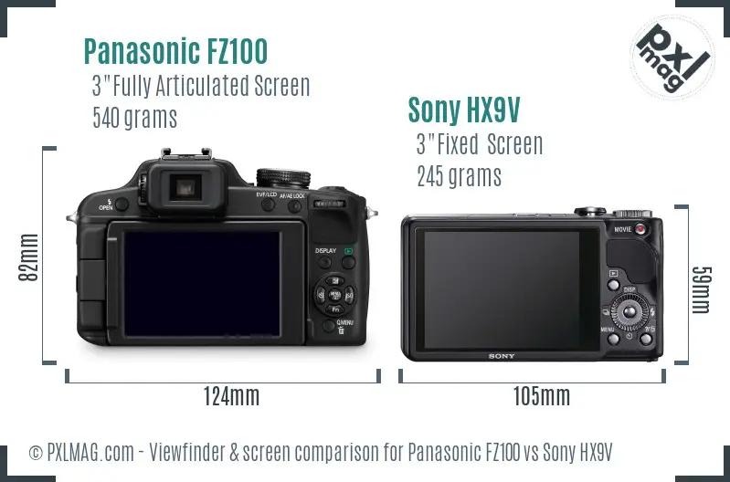 Panasonic FZ100 vs Sony HX9V Screen and Viewfinder comparison