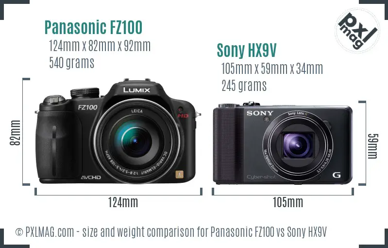 Panasonic FZ100 vs Sony HX9V size comparison