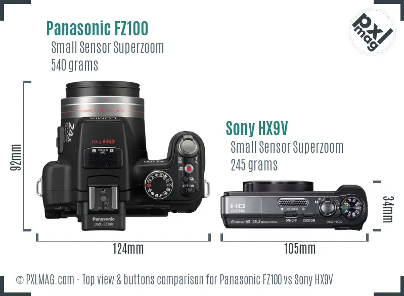 Panasonic FZ100 vs Sony HX9V top view buttons comparison