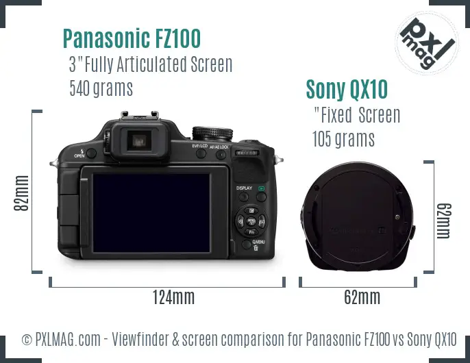 Panasonic FZ100 vs Sony QX10 Screen and Viewfinder comparison