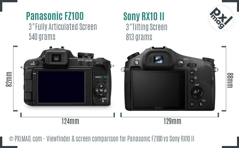 Panasonic FZ100 vs Sony RX10 II Screen and Viewfinder comparison