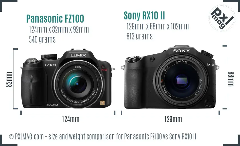 Panasonic FZ100 vs Sony RX10 II size comparison