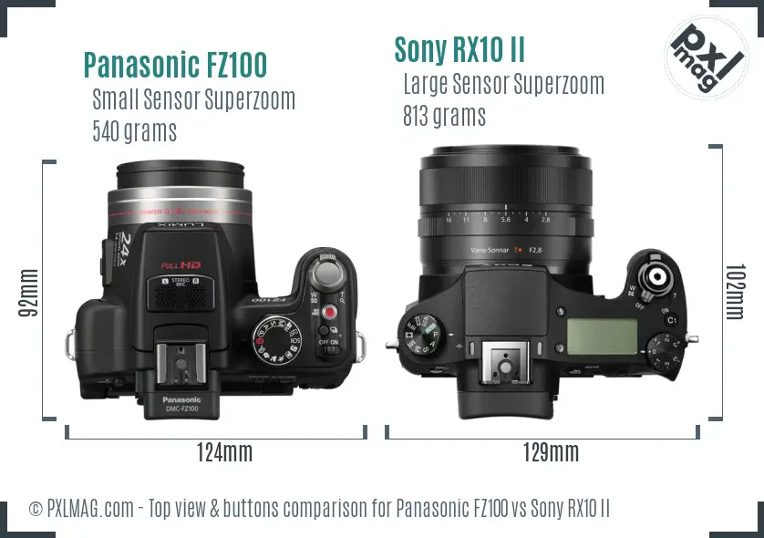 Panasonic FZ100 vs Sony RX10 II top view buttons comparison