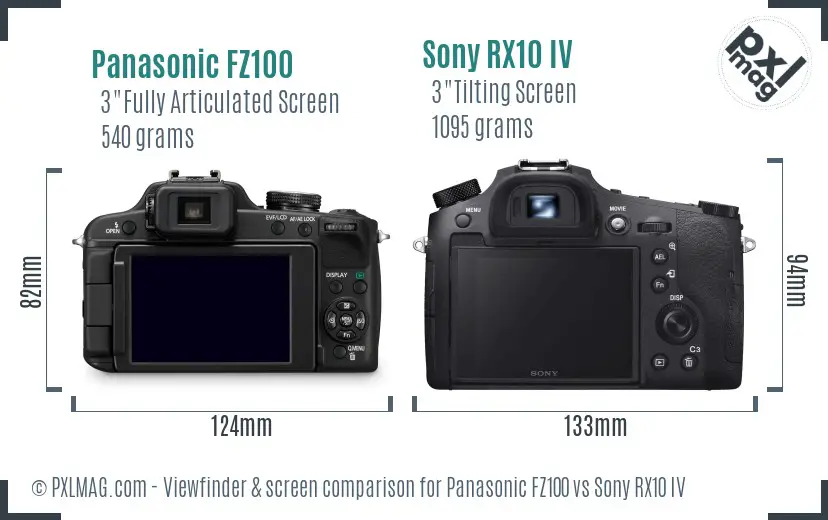 Panasonic FZ100 vs Sony RX10 IV Screen and Viewfinder comparison