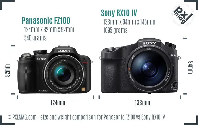 Panasonic FZ100 vs Sony RX10 IV size comparison