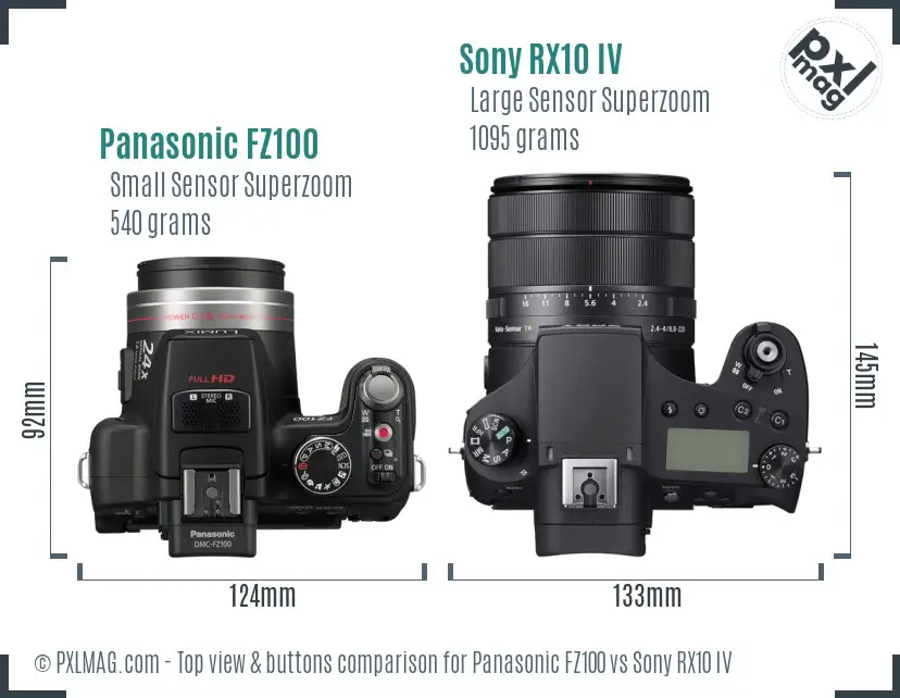 Panasonic FZ100 vs Sony RX10 IV top view buttons comparison