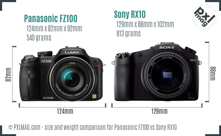 Panasonic FZ100 vs Sony RX10 size comparison
