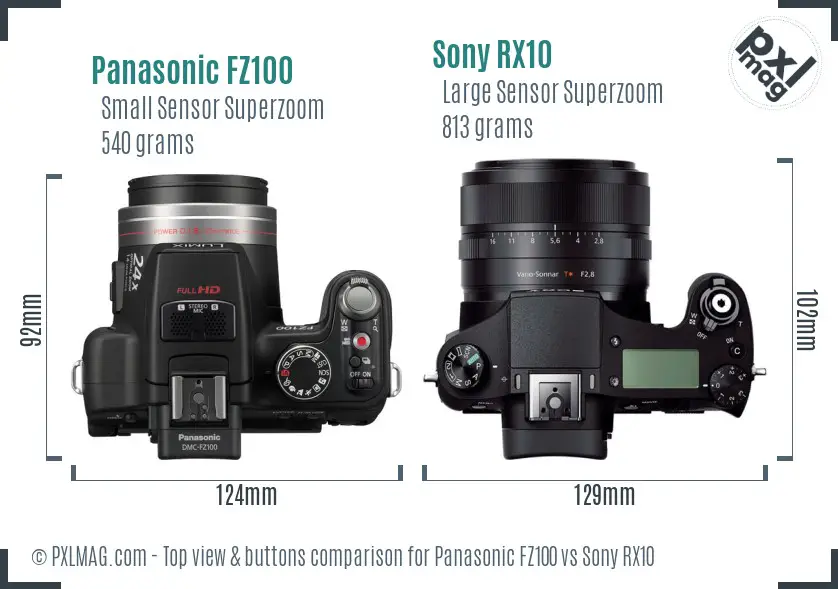 Panasonic FZ100 vs Sony RX10 top view buttons comparison