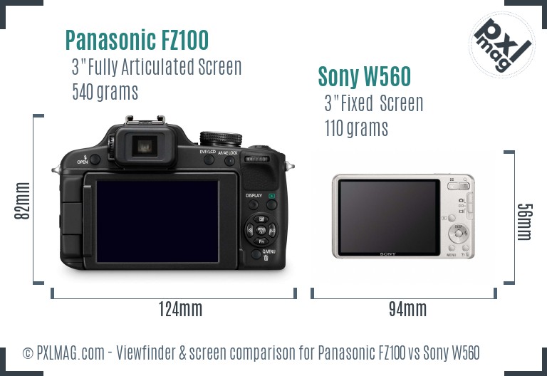 Panasonic FZ100 vs Sony W560 Screen and Viewfinder comparison