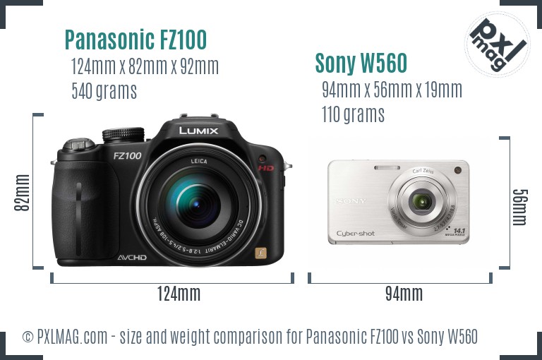 Panasonic FZ100 vs Sony W560 size comparison Panasonic FZ100 vs Sony W560 size comparison