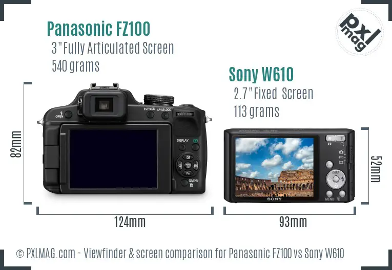 Panasonic FZ100 vs Sony W610 Screen and Viewfinder comparison Panasonic FZ100 vs Sony W610 Screen and Viewfinder comparison