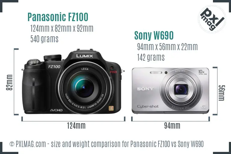 Panasonic FZ100 vs Sony W690 size comparison Panasonic FZ100 vs Sony W690 size comparison