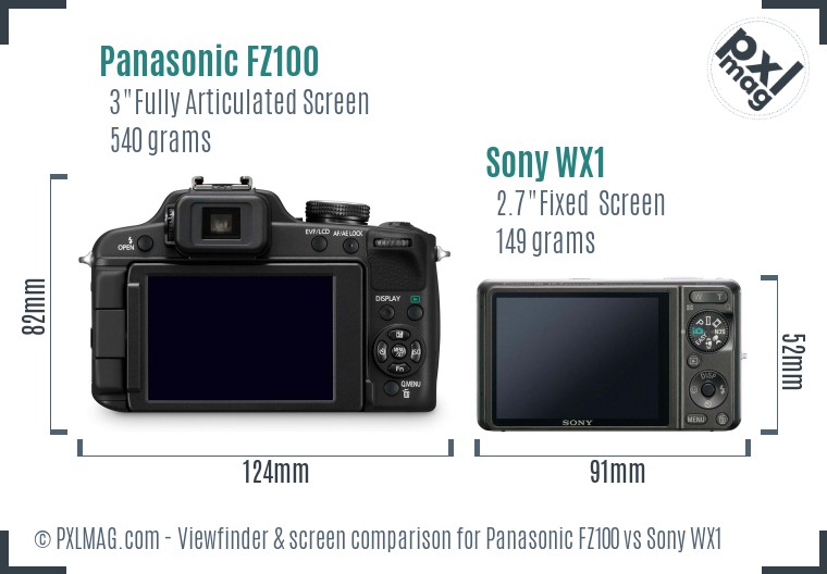 Panasonic FZ100 vs Sony WX1 Screen and Viewfinder comparison