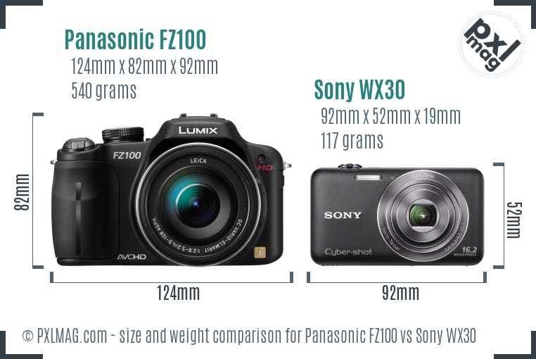 Panasonic FZ100 vs Sony WX30 size comparison