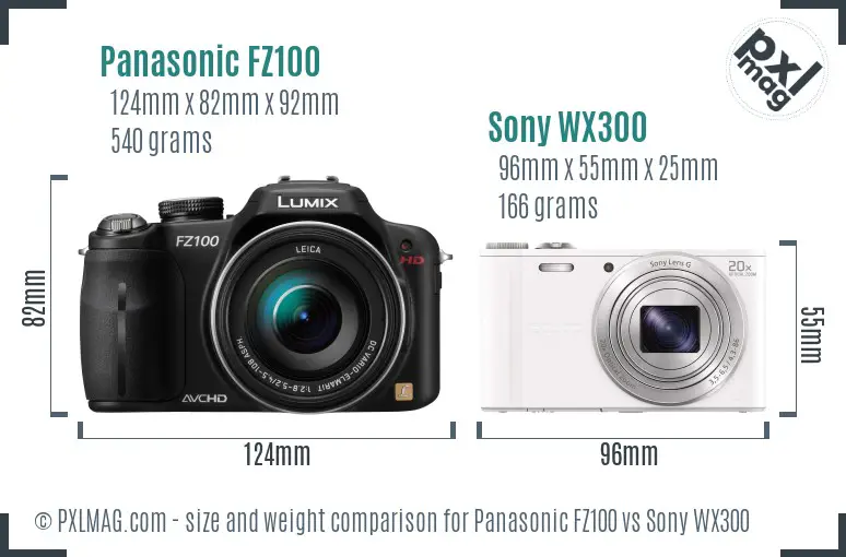 Panasonic FZ100 vs Sony WX300 size comparison