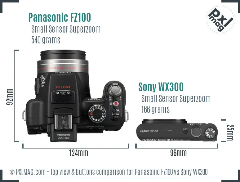 Panasonic FZ100 vs Sony WX300 top view buttons comparison