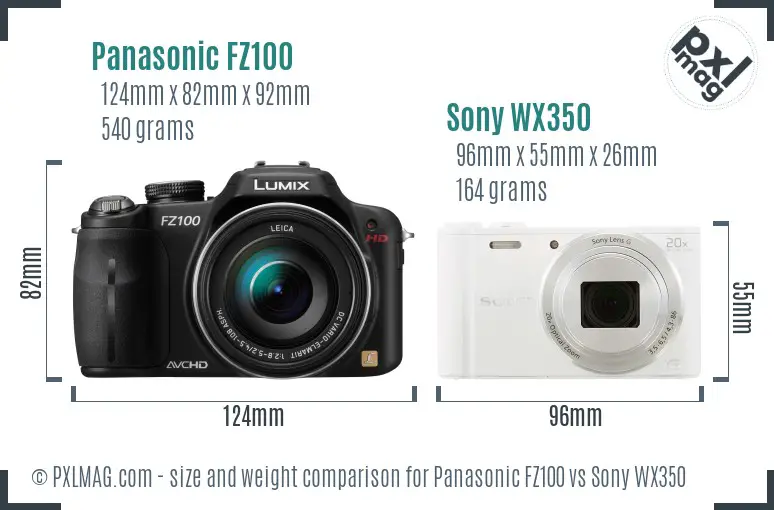 Panasonic FZ100 vs Sony WX350 size comparison Panasonic FZ100 vs Sony WX350 size comparison