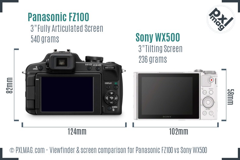 Panasonic FZ100 vs Sony WX500 Screen and Viewfinder comparison