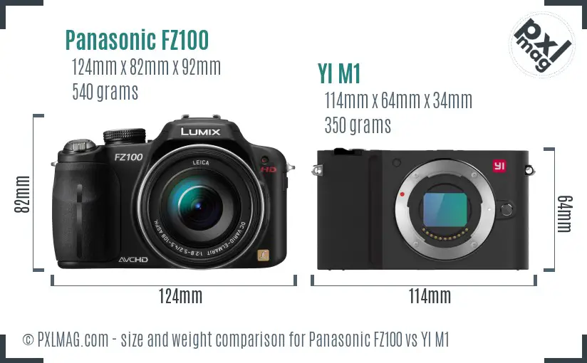 Panasonic FZ100 vs YI M1 size comparison