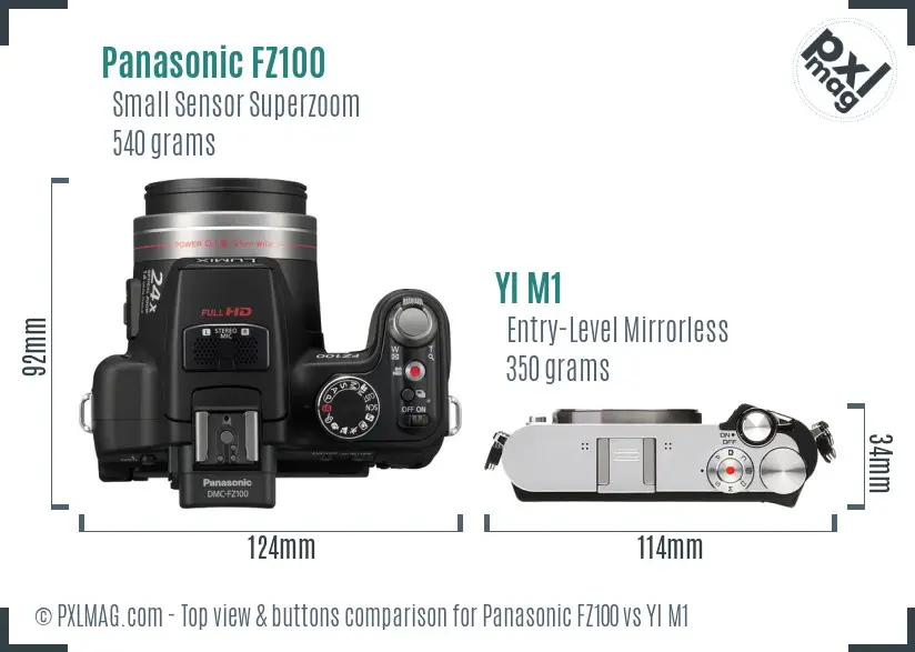 Panasonic FZ100 vs YI M1 top view buttons comparison