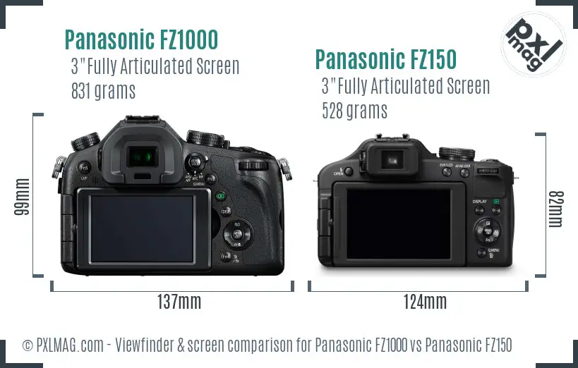 Panasonic FZ1000 vs Panasonic FZ150 Screen and Viewfinder comparison