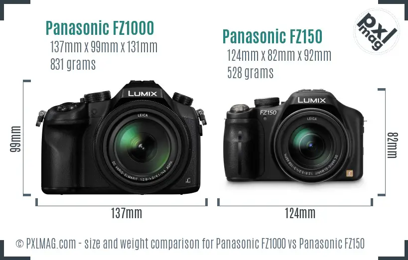 Panasonic FZ1000 vs Panasonic FZ150 size comparison