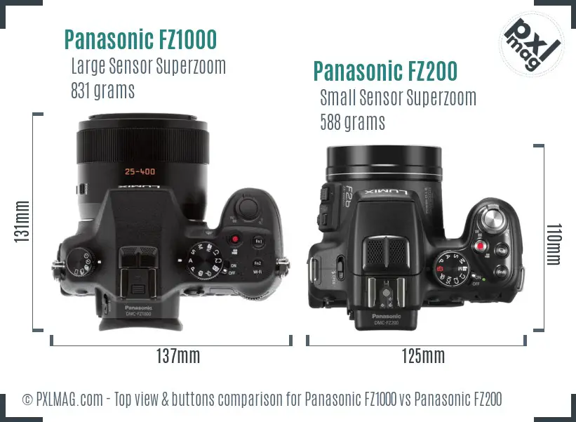 Panasonic FZ1000 vs Panasonic FZ200 top view buttons comparison
