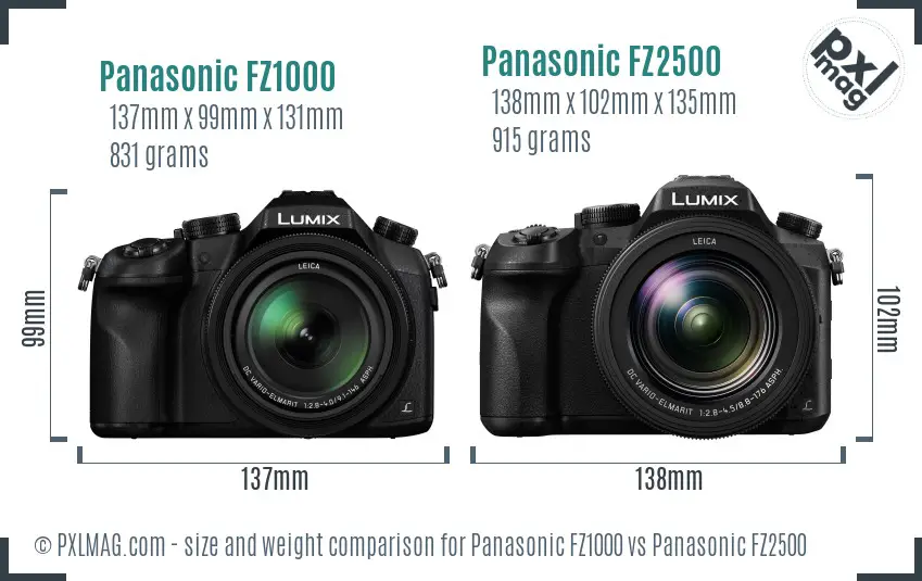 Panasonic FZ1000 vs Panasonic FZ2500 size comparison