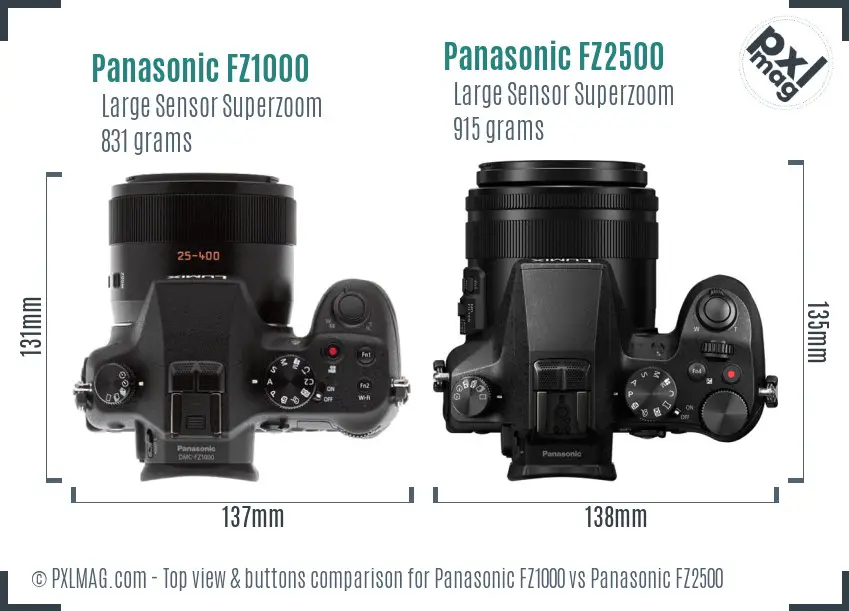 Panasonic FZ1000 vs Panasonic FZ2500 top view buttons comparison