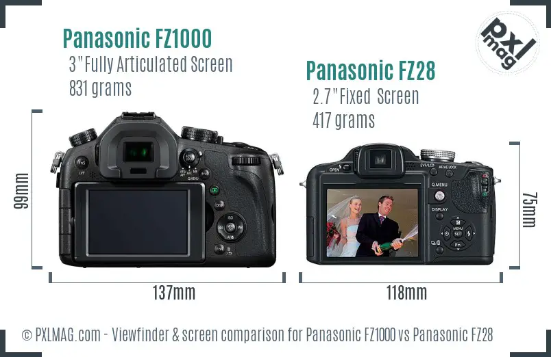 Panasonic FZ1000 vs Panasonic FZ28 Screen and Viewfinder comparison