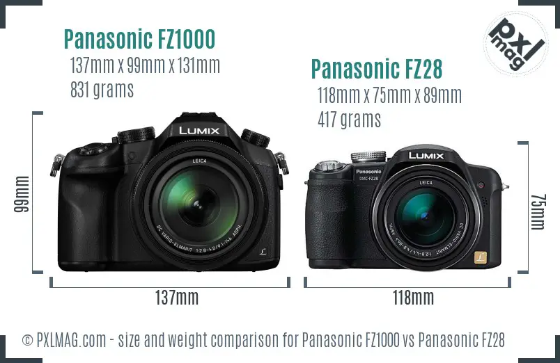 Panasonic FZ1000 vs Panasonic FZ28 size comparison