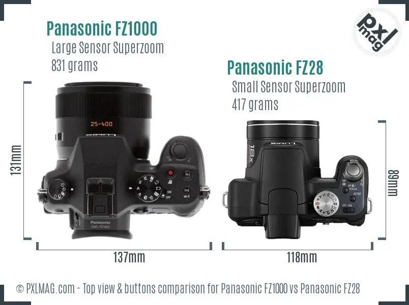 Panasonic FZ1000 vs Panasonic FZ28 top view buttons comparison