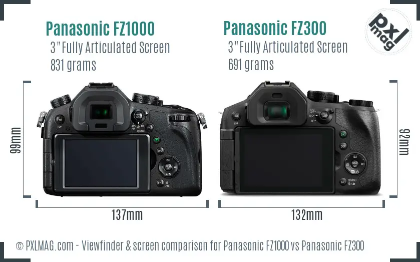 Panasonic FZ1000 vs Panasonic FZ300 Screen and Viewfinder comparison
