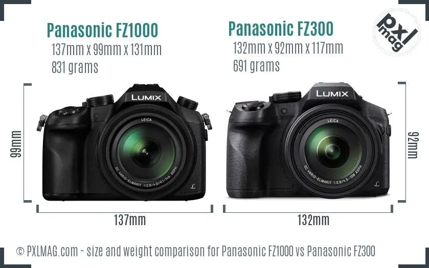 Panasonic FZ1000 vs Panasonic FZ300 size comparison