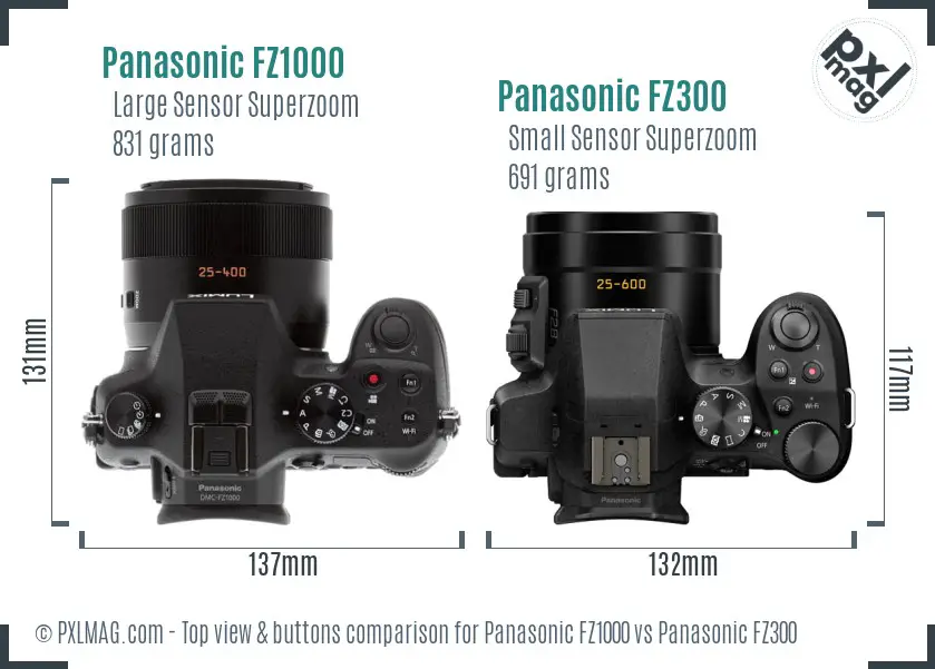 Panasonic FZ1000 vs Panasonic FZ300 top view buttons comparison