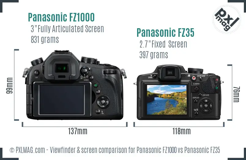 Panasonic FZ1000 vs Panasonic FZ35 Screen and Viewfinder comparison