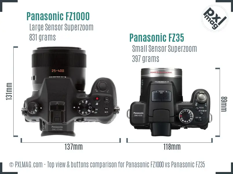 Panasonic FZ1000 vs Panasonic FZ35 top view buttons comparison