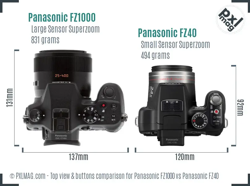 Panasonic FZ1000 vs Panasonic FZ40 top view buttons comparison