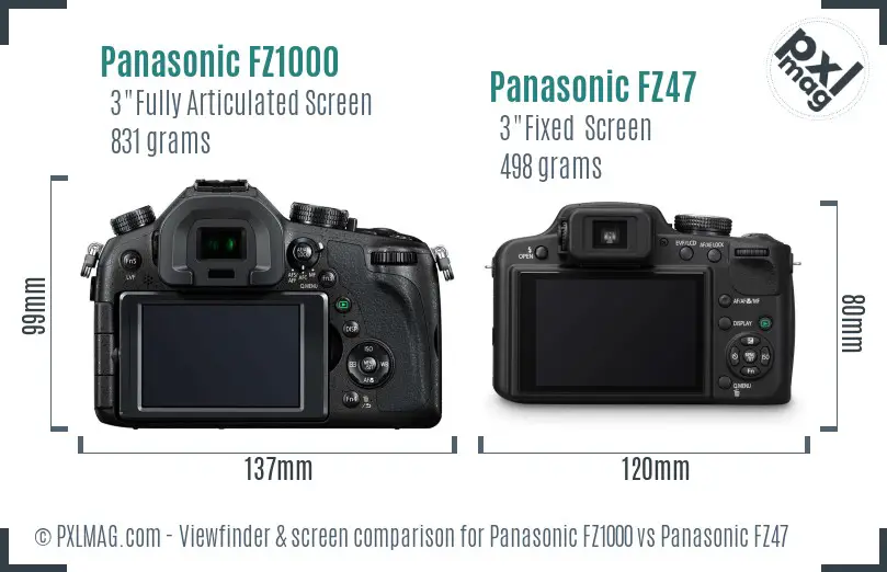 Panasonic FZ1000 vs Panasonic FZ47 Screen and Viewfinder comparison
