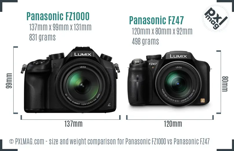Panasonic FZ1000 vs Panasonic FZ47 size comparison