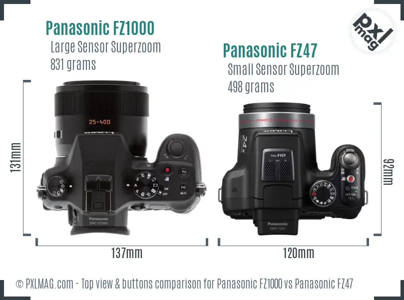Panasonic FZ1000 vs Panasonic FZ47 top view buttons comparison