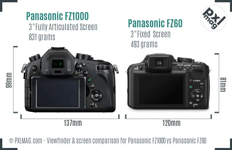Panasonic FZ1000 vs Panasonic FZ60 Screen and Viewfinder comparison