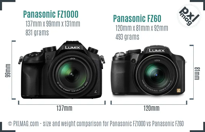 Panasonic FZ1000 vs Panasonic FZ60 size comparison